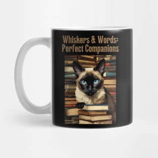 Whiskers & Words: Perfect Companions - Retro Siamese Cat Art Mug